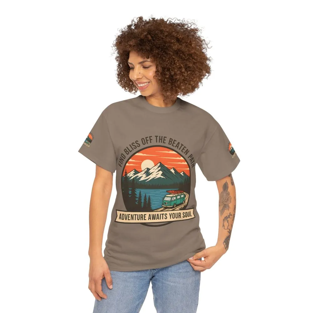 Unisex Heavy Cotton Tee — "Find Bliss Off the Beaten Path" Mountain & Camper T‑Shirt