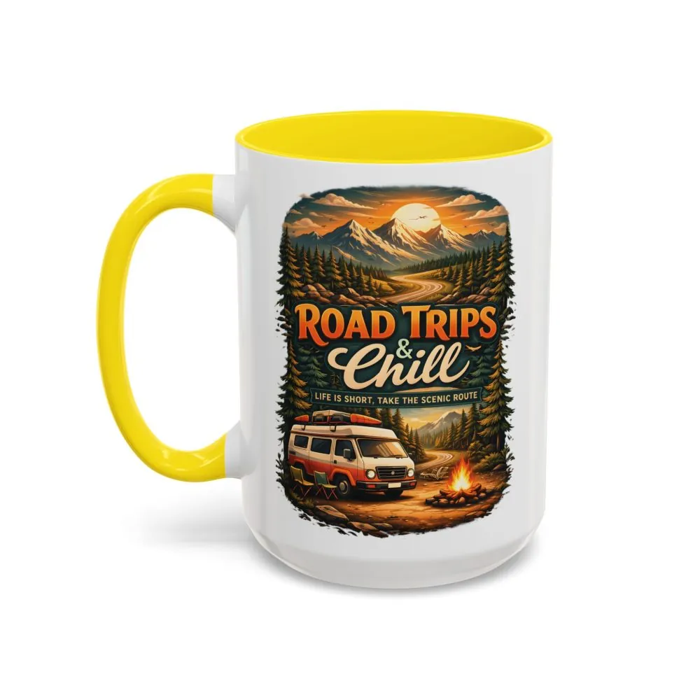 Accent Coffee Mug (11, 15oz) — "Road Trips & Chill" Design Scenic-Line