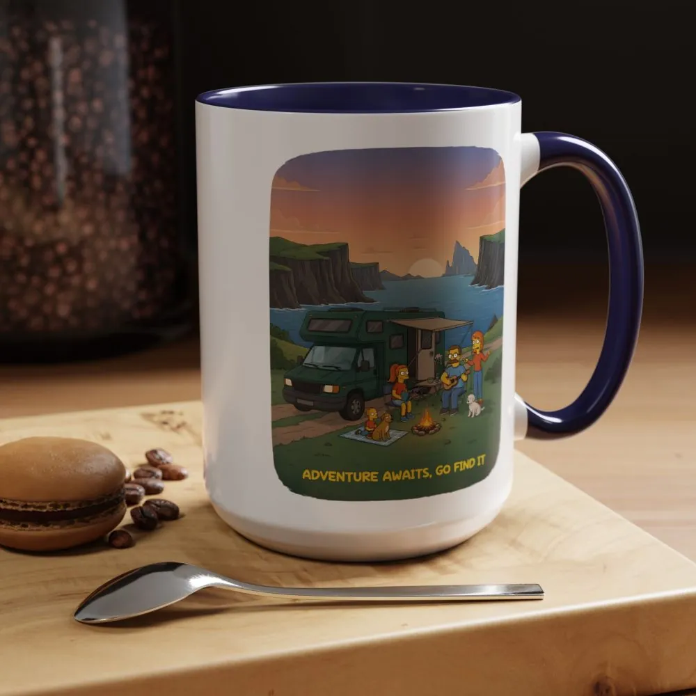 Accent Coffee Mug (11, 15oz) — "Adventure Awaits-Go Find It"" Design Sitcom-Line