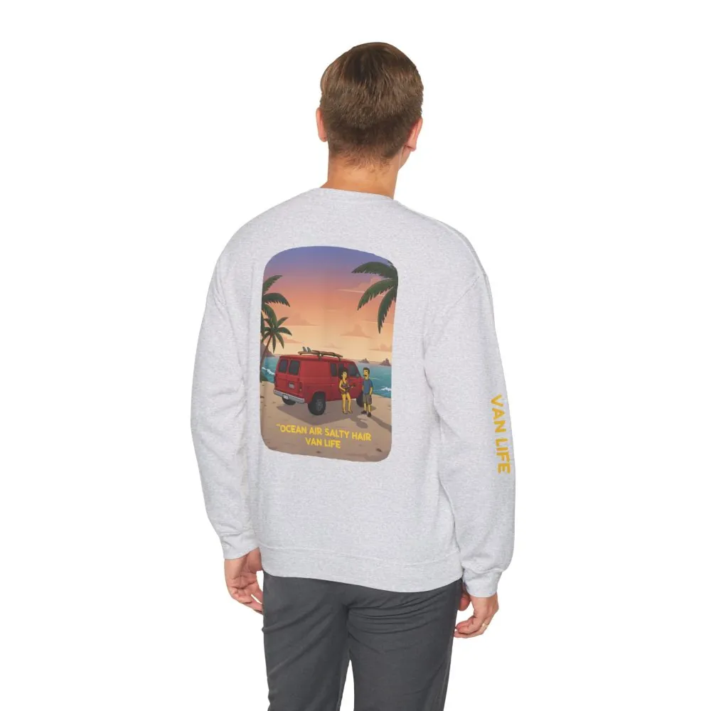 Unisex Heavy Blend™ Crewneck Sweatshirt — "Ocean Air Salty Hair Van Life" Design Sitcom-Line