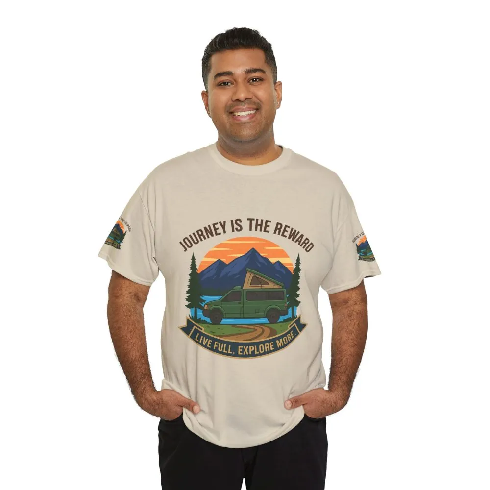 17875067400548118534_2048.jpeg Unisex Heavy Cotton Tee — "Journey Is The Reward Tee" Adventure Camper Van Graphic T-Shirt