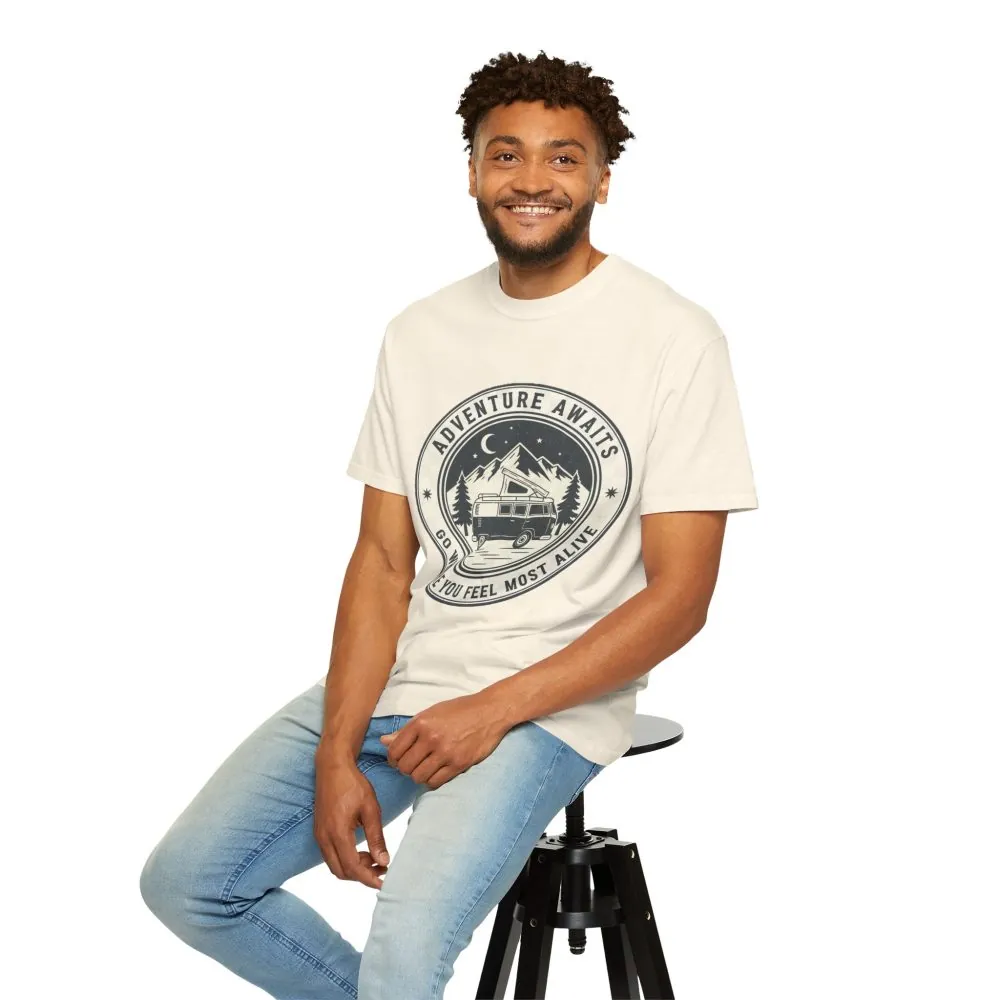 17875904445604733869_2048.jpeg T-Shirt — "Adventure Awaits-Go Where You Feel Most Alive" (Only Front Printed) Outdoor Travel Tee