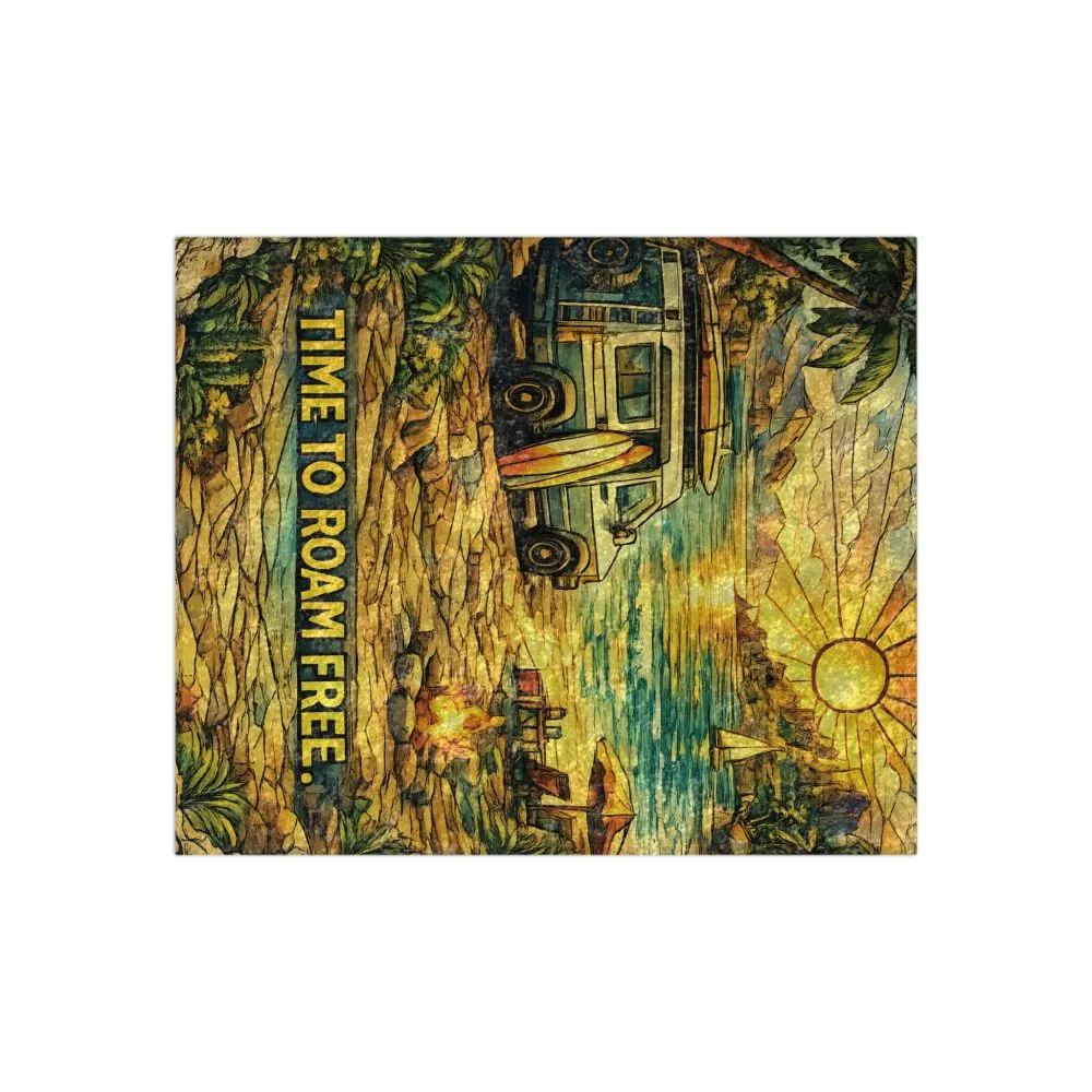 17876469785447002161_2048.jpeg Crushed Velvet Blanket —"Time To Roam Free" Design Cubic-Line (Campervan)