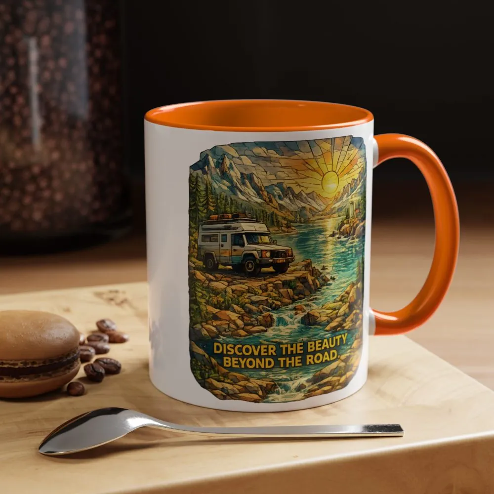 17885080649096840666_2048.jpeg Accent Coffee Mug (11, 15oz) — "Discover The Bieuty Beyond The Road" Design Cubic-Line