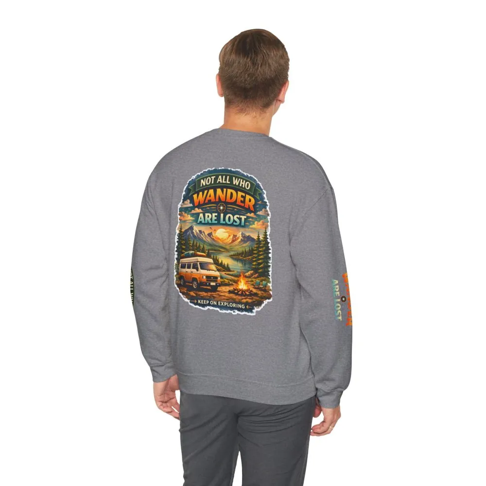 Unisex Heavy Blend™ Crewneck Sweatshirt — "Not All Who Wander Are Lost" Design Scenic-Line