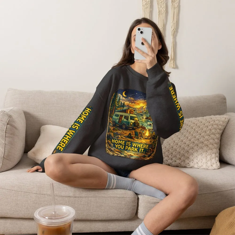 17902500275116880023_2048.jpeg Unisex Heavy Blend™ Crewneck Sweatshirt — "Home Is Where You Park It" Design Cubic-Line