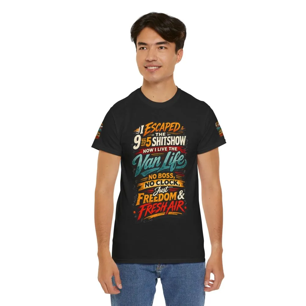 Unisex Heavy Cotton Tee — "I Escaped The 9 To 5" Design F**K-Line