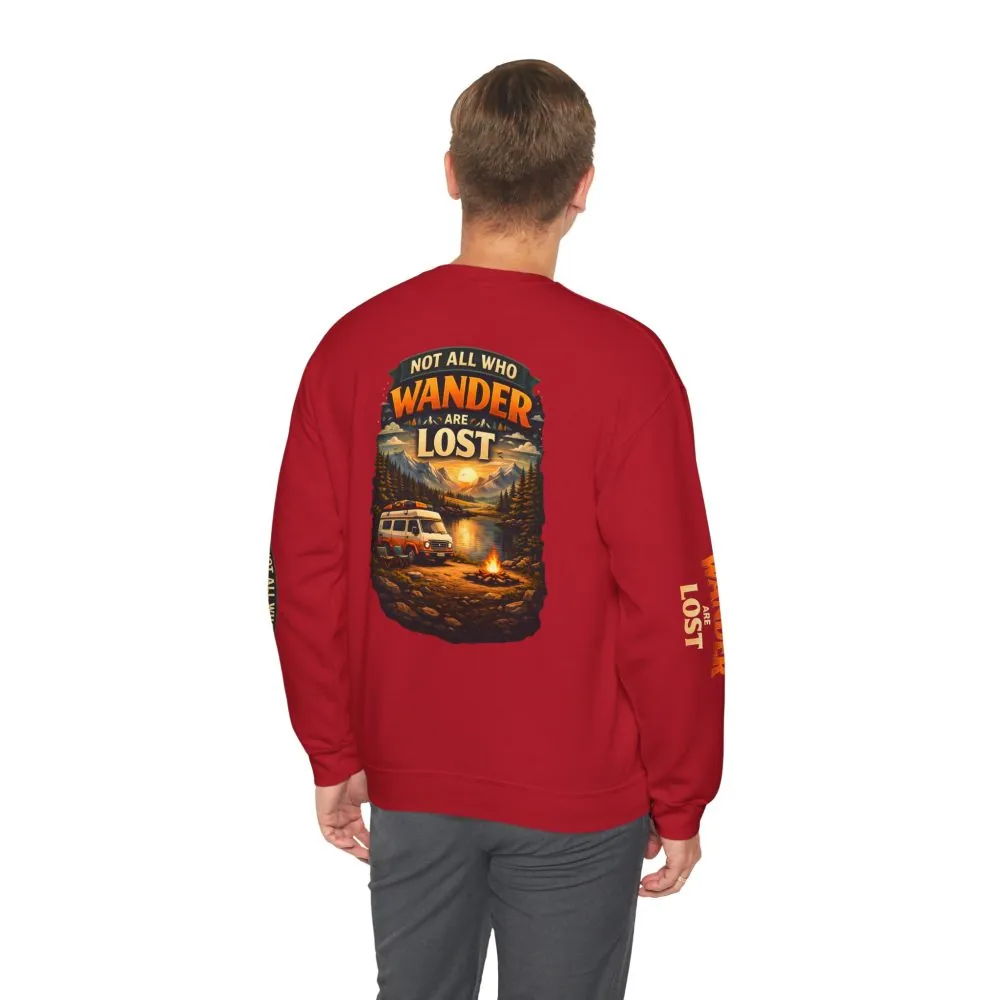 Unisex Heavy Blend™ Crewneck Sweatshirt — "Not All Who Wander Are Lost" Design Scenic-Line