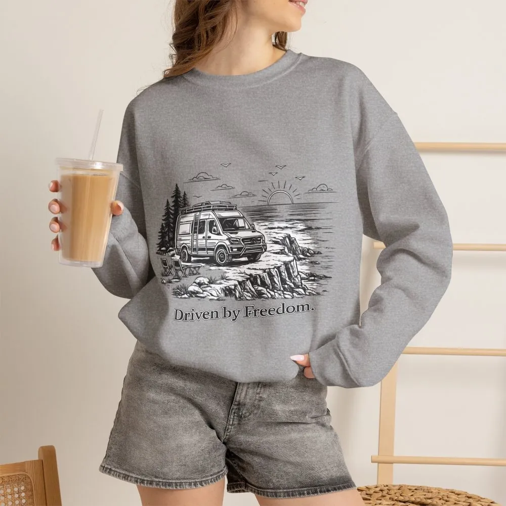 17951431955511830457_2048.jpeg Unisex Heavy Blend™ Crewneck Sweatshirt — "Driven By Freedom" Design Minimal-Line