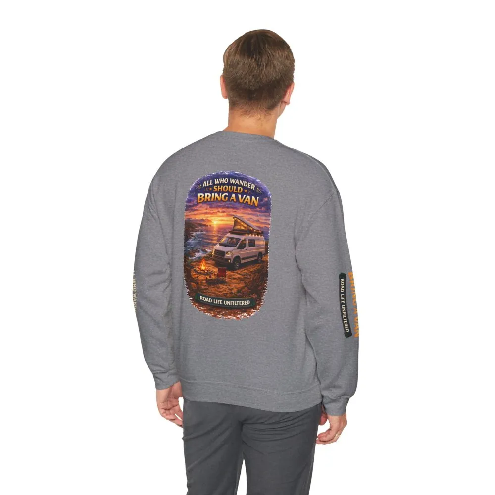 17952445422910639175_2048.jpeg Unisex Heavy Blend™ Crewneck Sweatshirt — "All Who wander Should Bring A Van" Design Scenic-Line