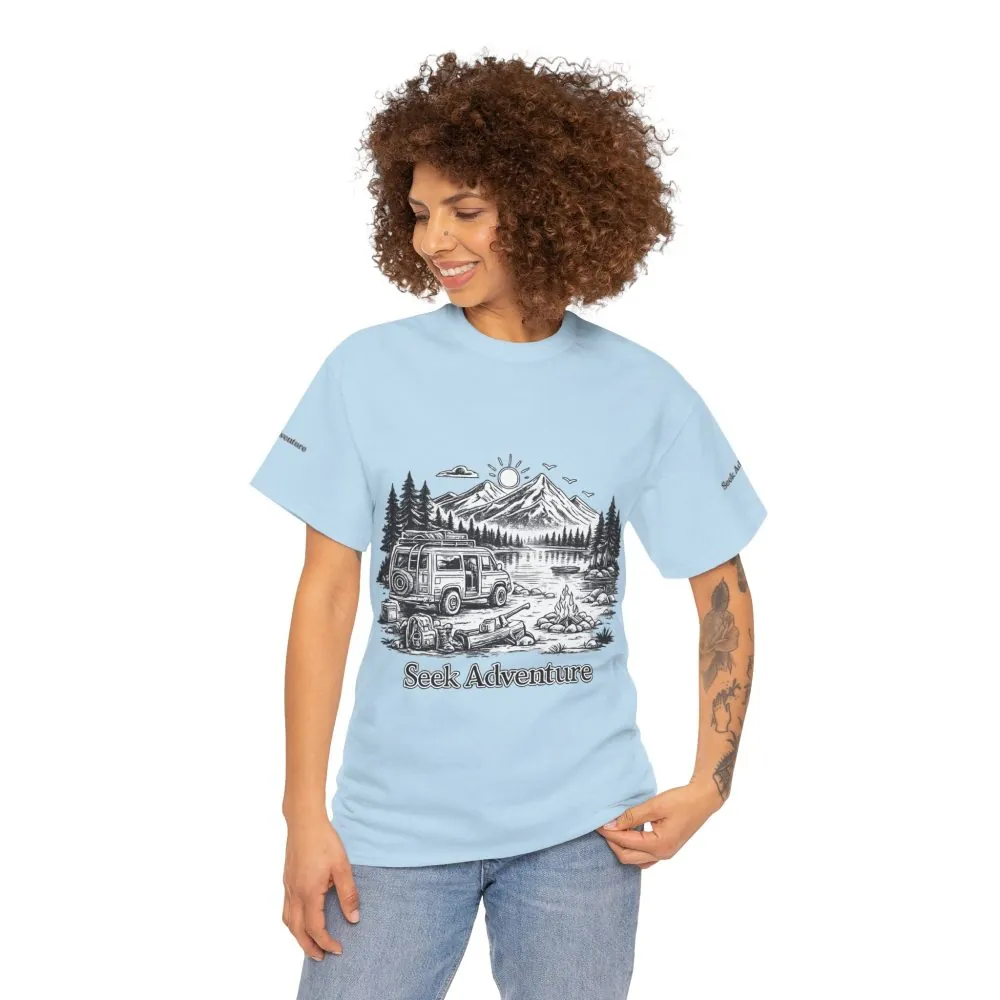 17953311702776963142_2048.jpeg Unisex Heavy Cotton Tee — "Seek Adventure" Design Minimal-Line