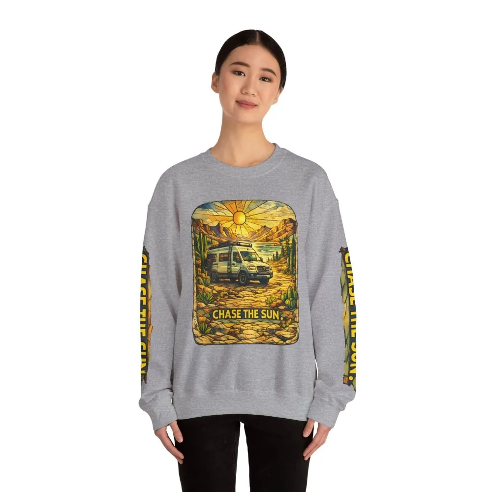 17953838844213367249_2048.jpeg Unisex Heavy Blend™ Crewneck Sweatshirt — "Chase The Sun" Design Cubic-Line