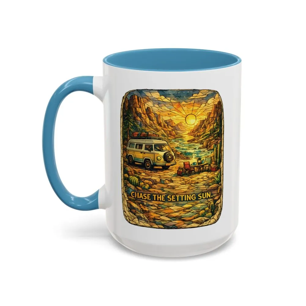 Accent Coffee Mug (11, 15oz) — "Chase The Settings Sun" Design Cubic-Line