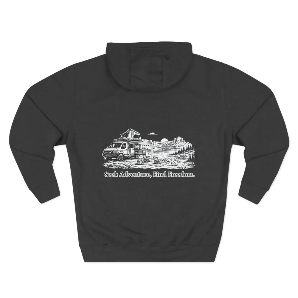 Three-Panel Fleece Hoodie - "Seek Adventure, Find Freedom" Design Minimal-Line