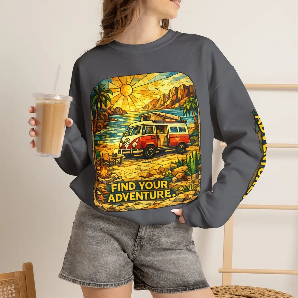 17972295475346627208_2048.jpeg Unisex Heavy Blend™ Crewneck Sweatshirt — "Find Your Adventure" Design Cubic-Line