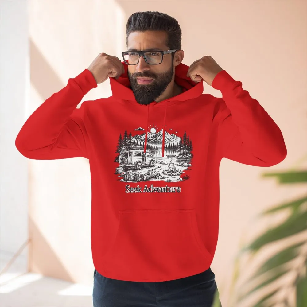 Three-Panel Fleece Hoodie - "Seek Adventure" Design Minimal-Line