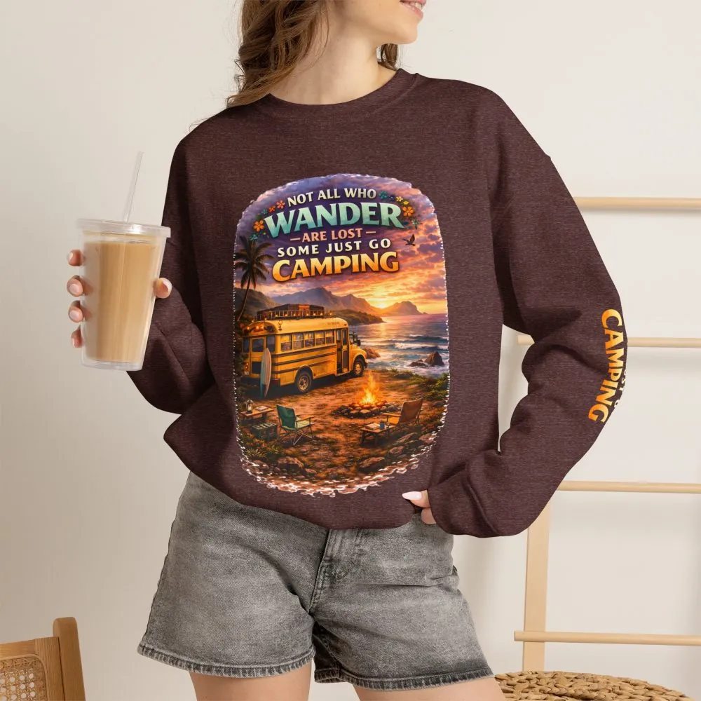 Unisex Heavy Blend™ Crewneck Sweatshirt — "Not All Who Wander Are Lost" Design Scenic-Line