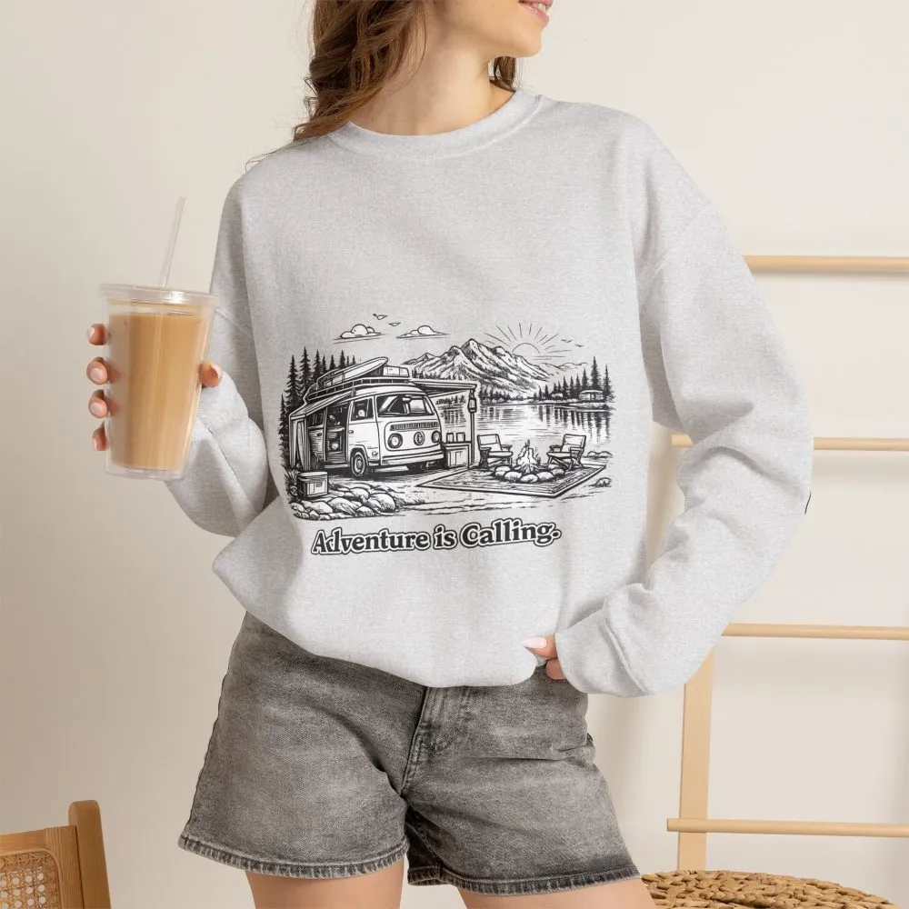 18001811686539811137_2048.jpeg Unisex Heavy Blend™ Crewneck Sweatshirt — "Adventure Is Calling" Design Minimal-Line