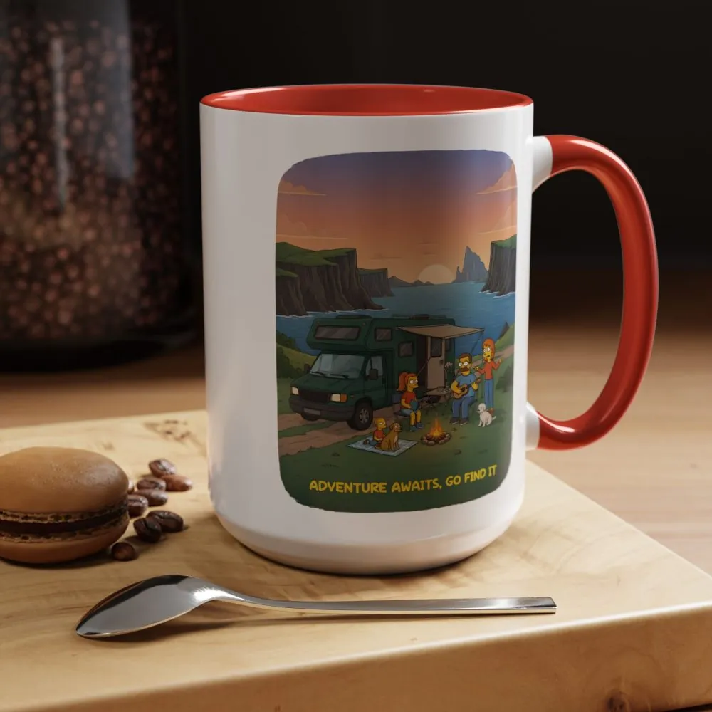 Accent Coffee Mug (11, 15oz) — "Adventure Awaits-Go Find It"" Design Sitcom-Line