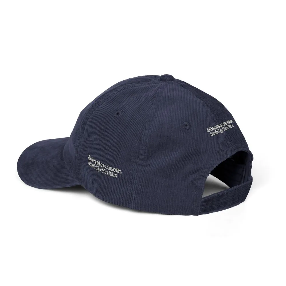 Vintage Corduroy Cap (Embroidery) — "Adventure Awaits, Pack Up The Van" Embroidered Hat