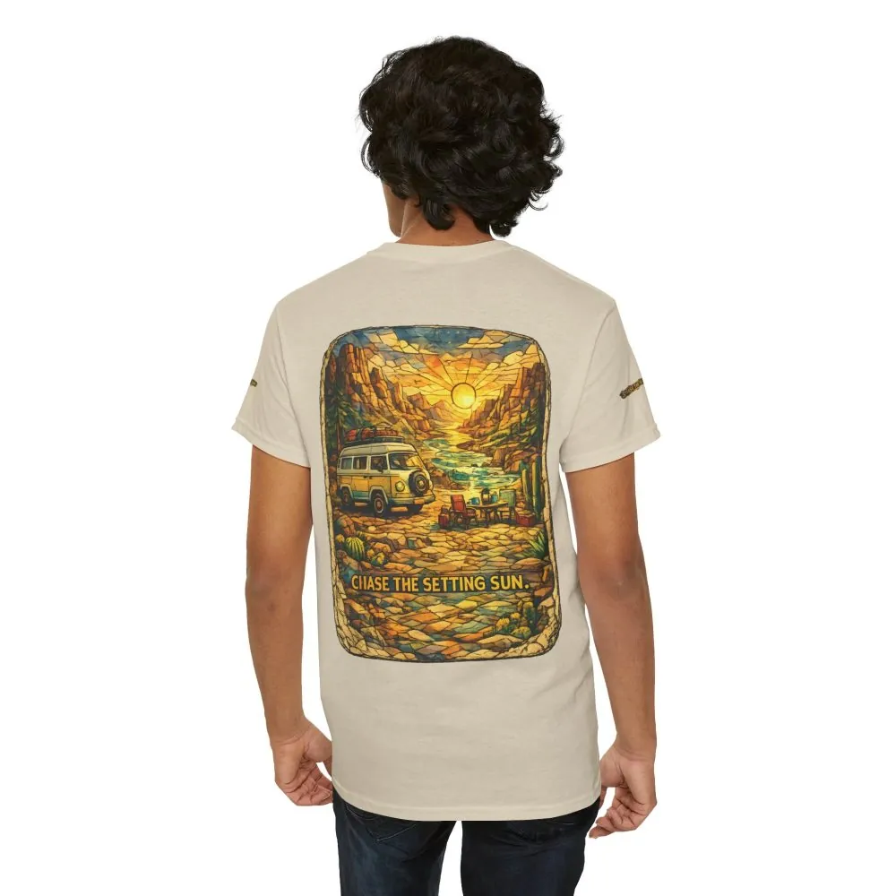 18020315444349413519_2048.jpeg Unisex Heavy Cotton Tee — "Chase The Settings Sun" Design Cubic-Line