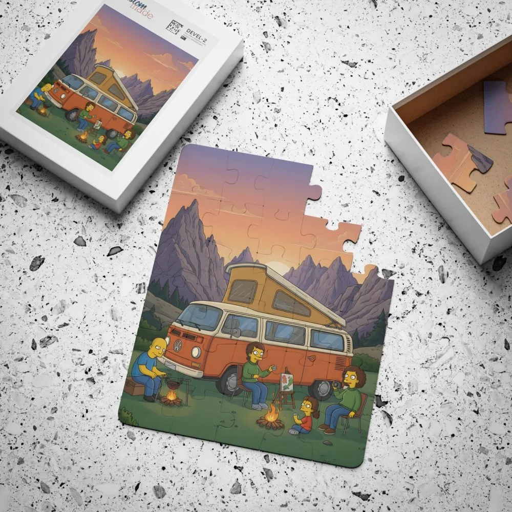 Kids' 30‑Piece Camping Puzzle — Family Camping Van Sunset Scene