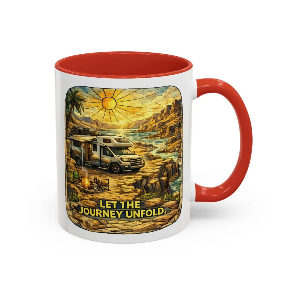 Accent Coffee Mug (11, 15oz) — "Let The Journey Unfold" Design Cubic-Line