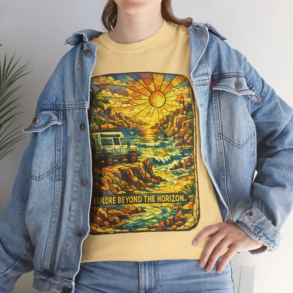 18026540227717035718_2048.jpeg Unisex Heavy Cotton Tee — "Explore Beyond The Horizon" Design Cubic-Line