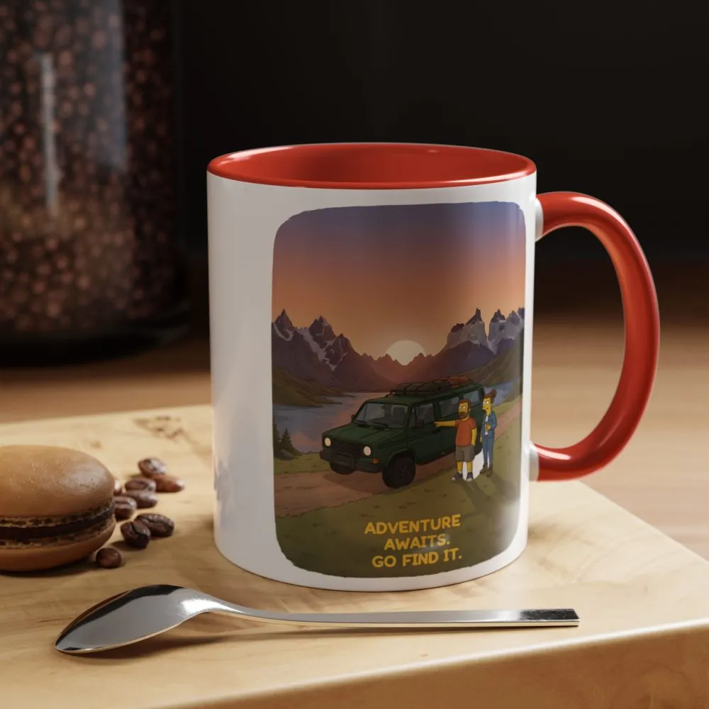Accent Coffee Mug (11, 15oz) — "Adventure Awaits-Go Find It" Design Sitcom-Line