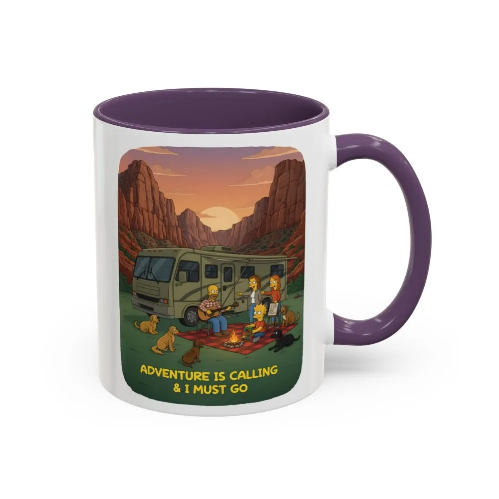 Accent Coffee Mug (11, 15oz) — "Adventure Is Calling-I Must Go" Design Sitcom-Line