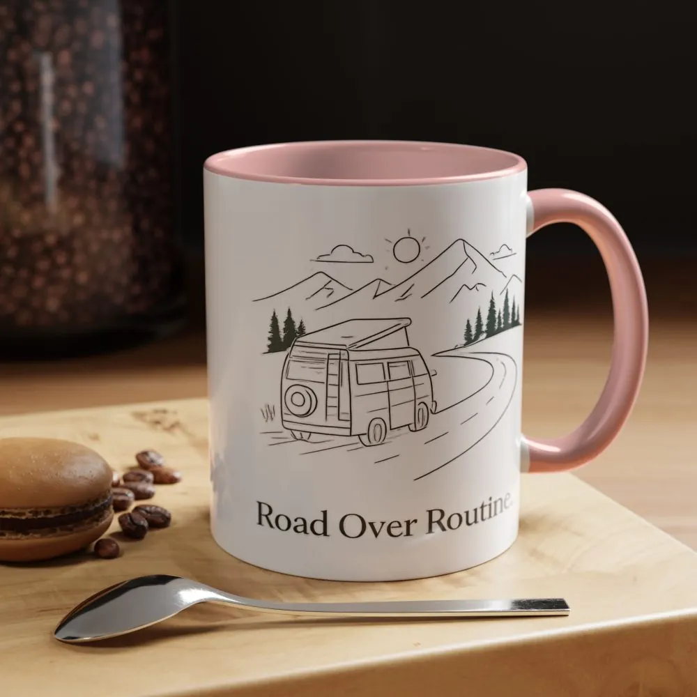 Accent Coffee Mug (11, 15oz) — "Road Over Routine" Design Minimal-Line