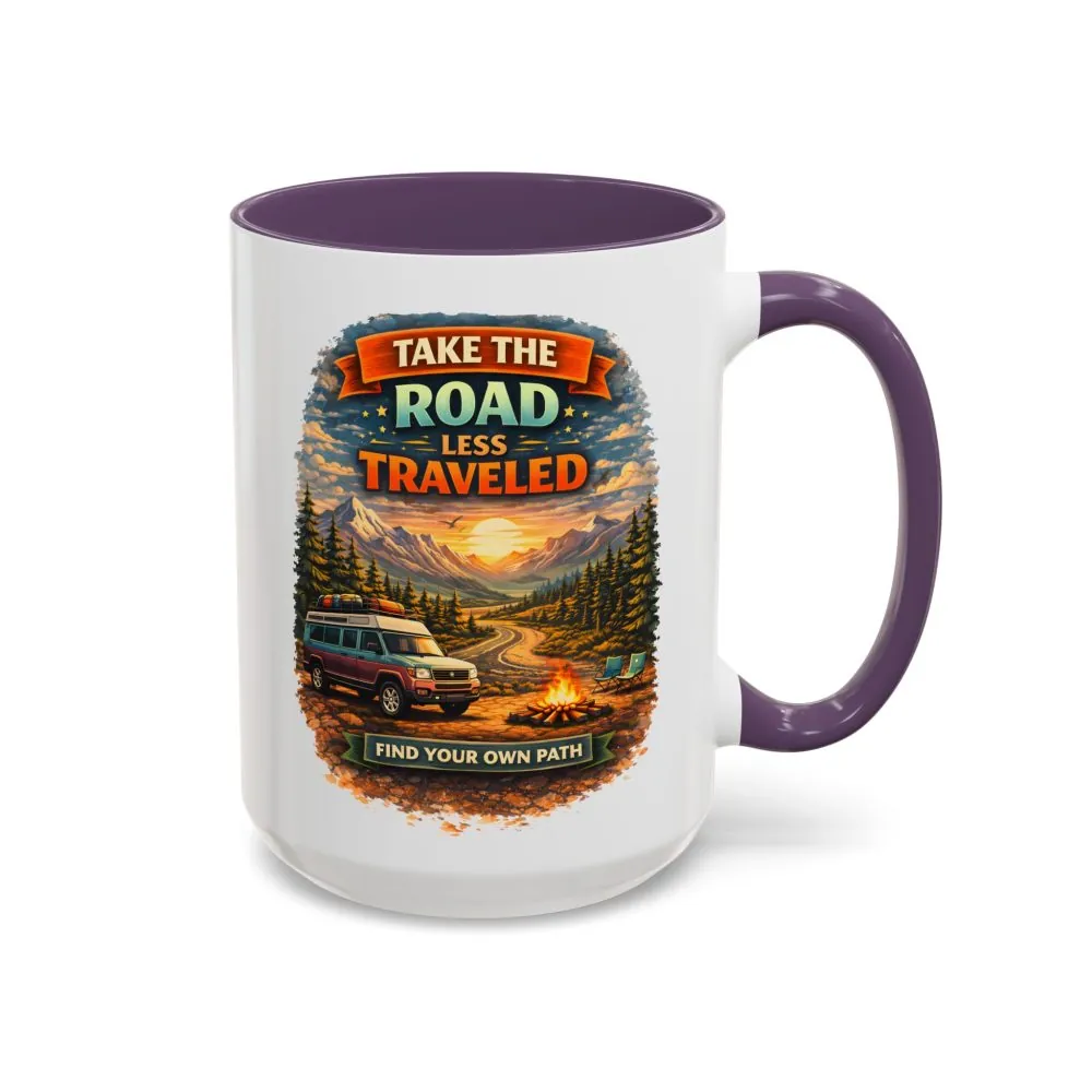 18081902219000495748_2048.jpeg Accent Coffee Mug (11, 15oz) — "Take The Road Less Traveled" Design Scenic-Line