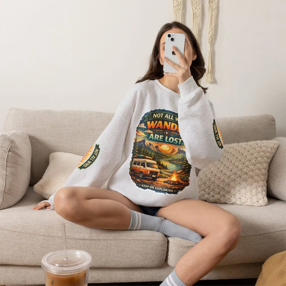 Unisex Heavy Blend™ Crewneck Sweatshirt — "Not All Who Wander Are Lost" Design Scenic-Line