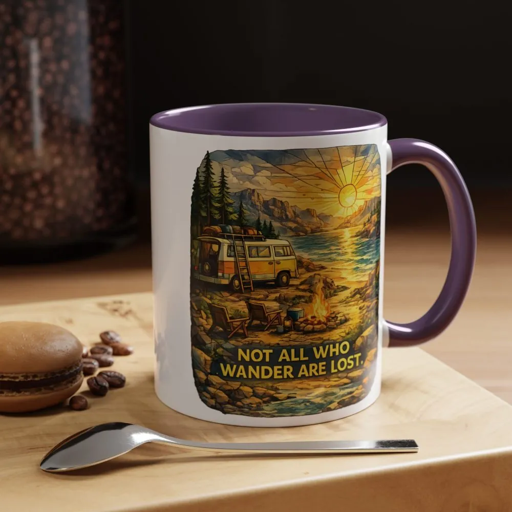 Accent Coffee Mug (11, 15oz) — "Not All Who Wander Are Lost" Design Cubic-Line