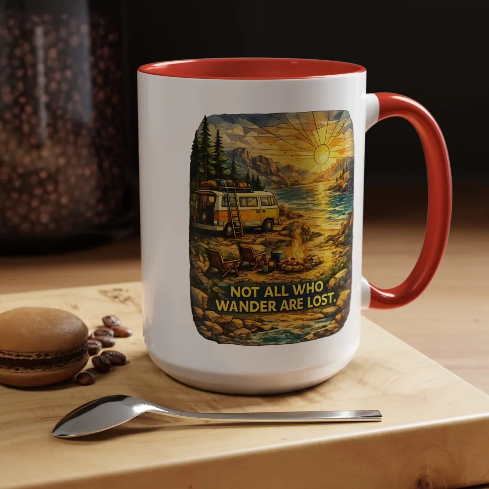 Accent Coffee Mug (11, 15oz) — "Not All Who Wander Are Lost" Design Cubic-Line