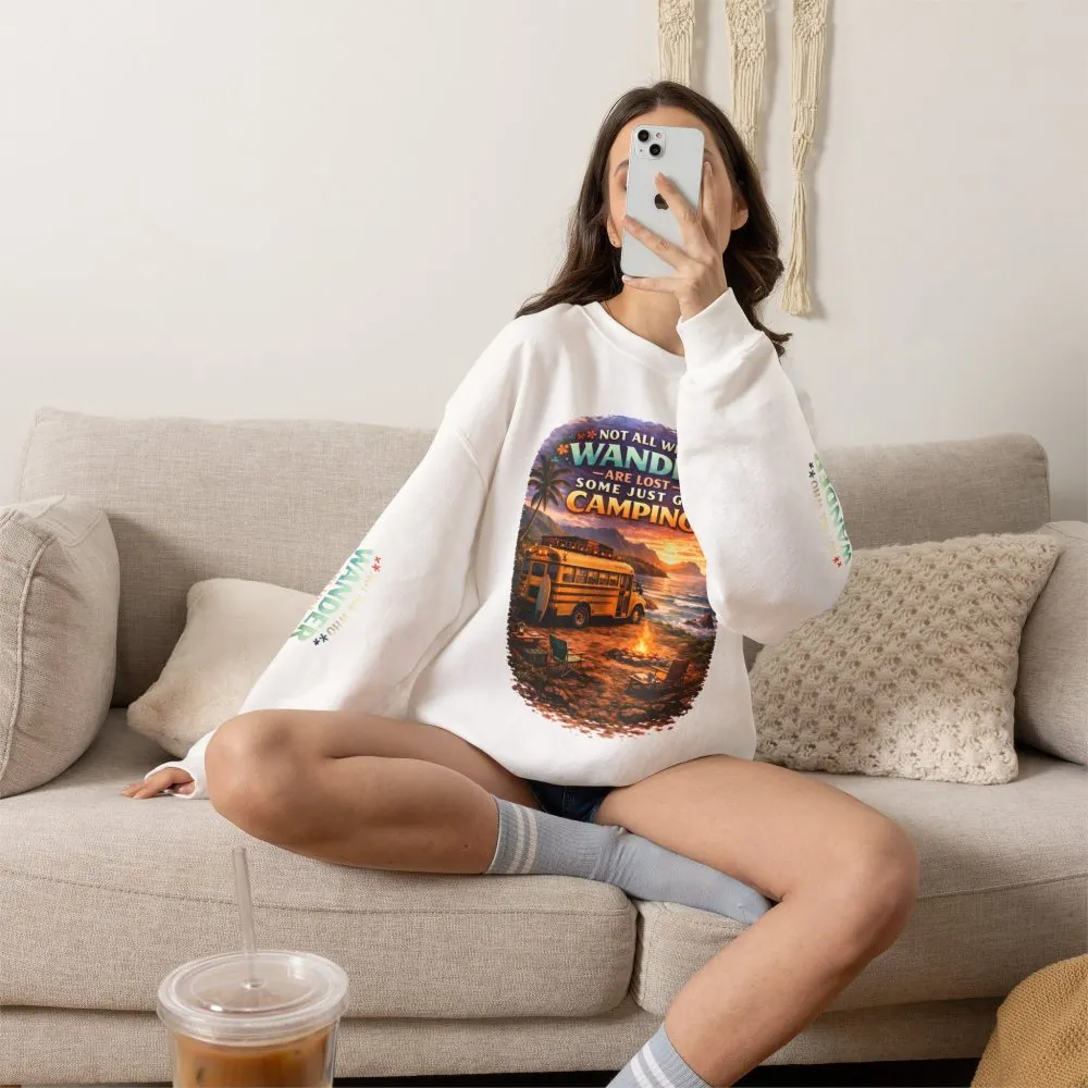 Unisex Heavy Blend™ Crewneck Sweatshirt — "Not All Who Wander Are Lost" Design Scenic-Line