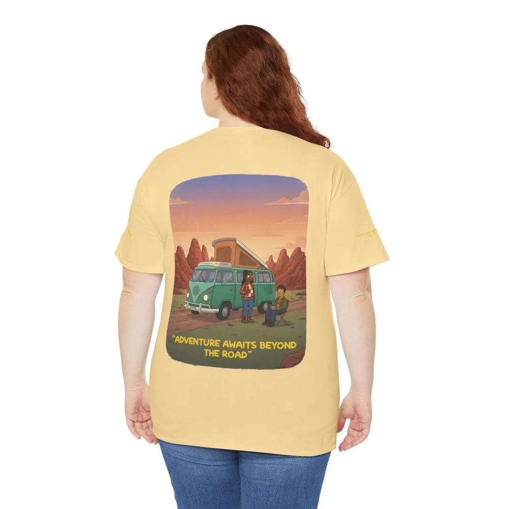 1813678770445853913_2048.jpeg Unisex Heavy Cotton Tee — "Adventure Awaits Beyond The Road" Design Sitcom-Line