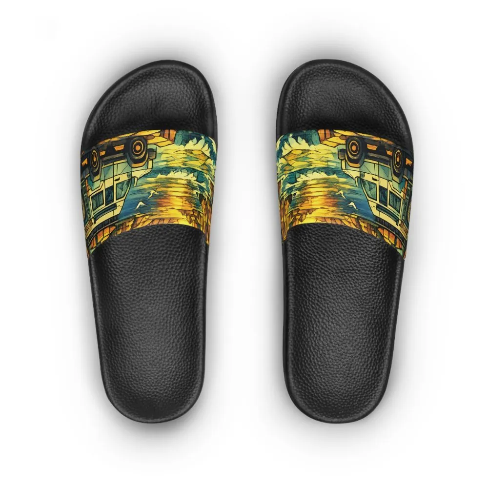 Women's Slide Sandals - Camper Van Slides (Cubic-Line)