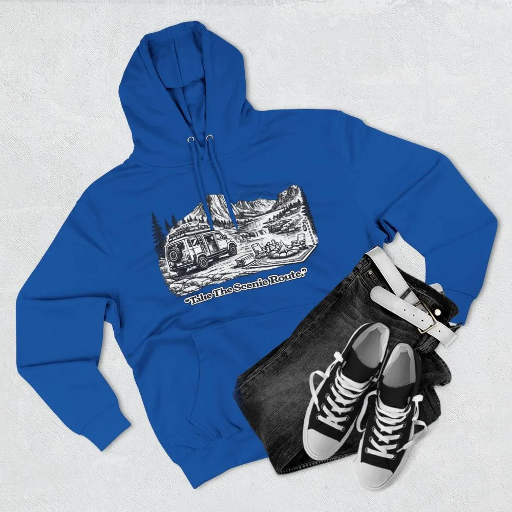 18156260149231643208_2048.jpeg Three-Panel Fleece Hoodie - "Take The Scenic Route" Design Minimal-Line