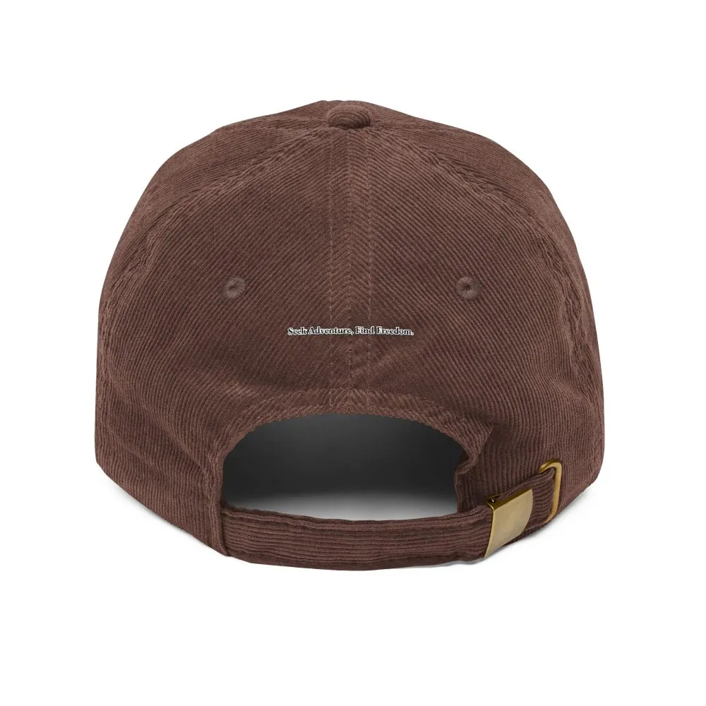 Vintage Corduroy Cap (Embroidery) — "Seek Adventure, Find Freedom" Embroidered Hat