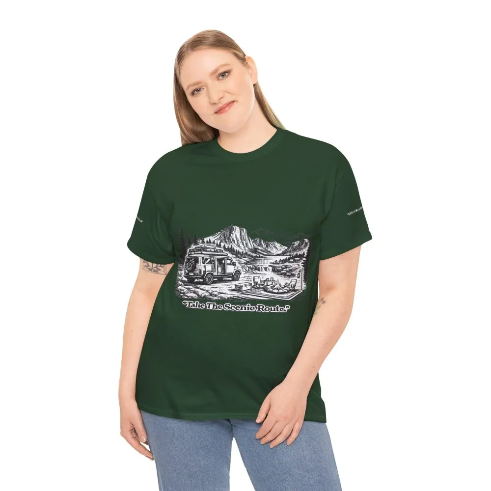 Unisex Heavy Cotton Tee — "Take The Scenic Route" Design Minimal-Line