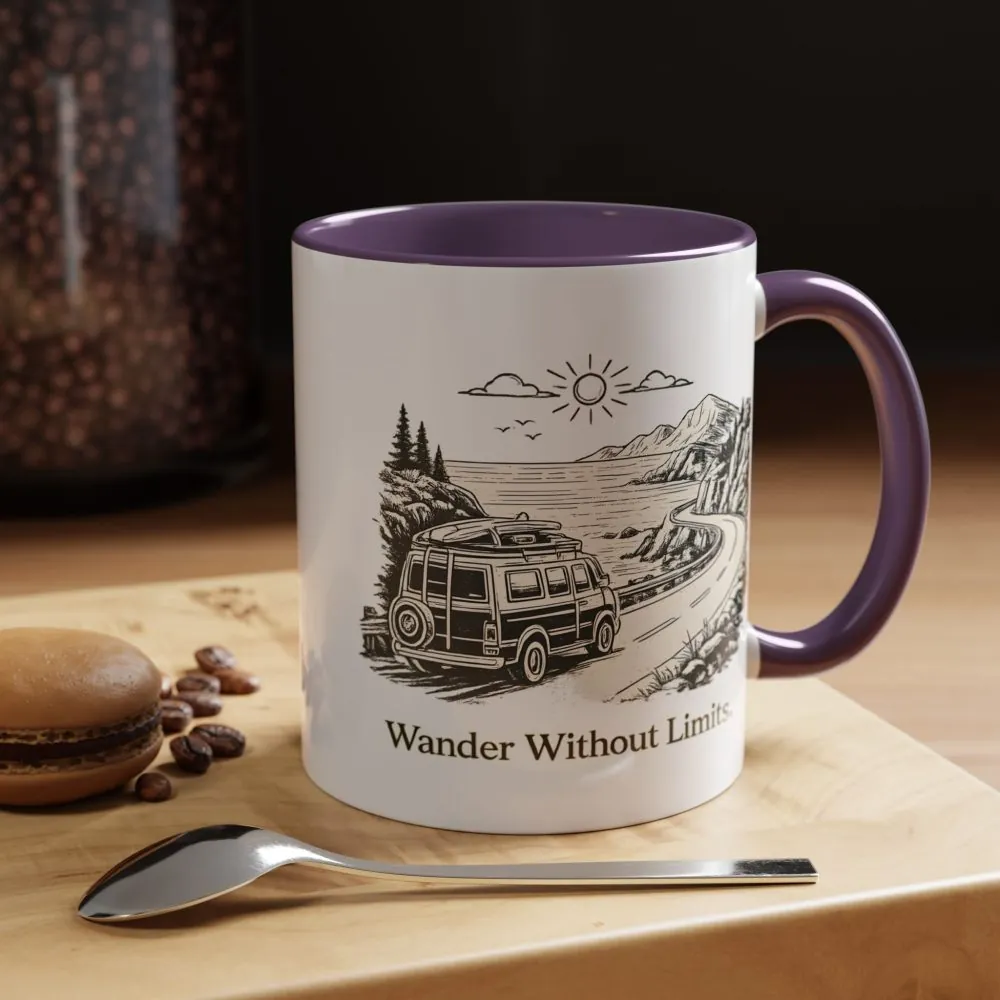 Accent Coffee Mug (11, 15oz) — "Wander Without Limits" Design Minimal-Line