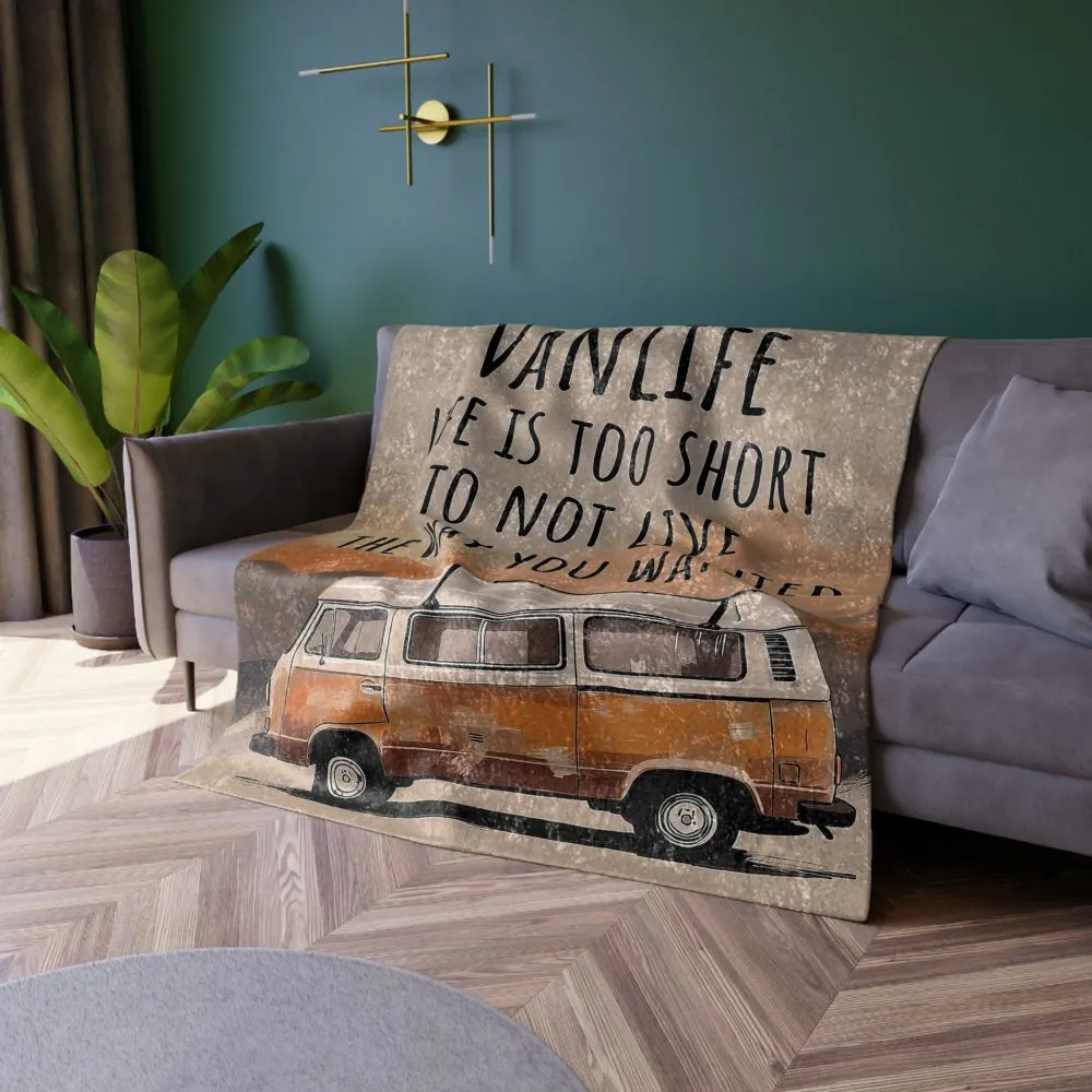 18177782499334703074_2048.jpeg Crushed Velvet Blanket – "Vanlife - Life Is Too Short" Vintage Camper Throw