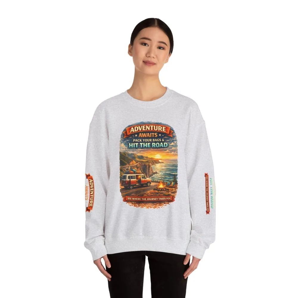 18178253002759854802_2048.jpeg Unisex Heavy Blend™ Crewneck Sweatshirt — "Adventure Awaits-Pack Your Bags" Design Scenic-Line