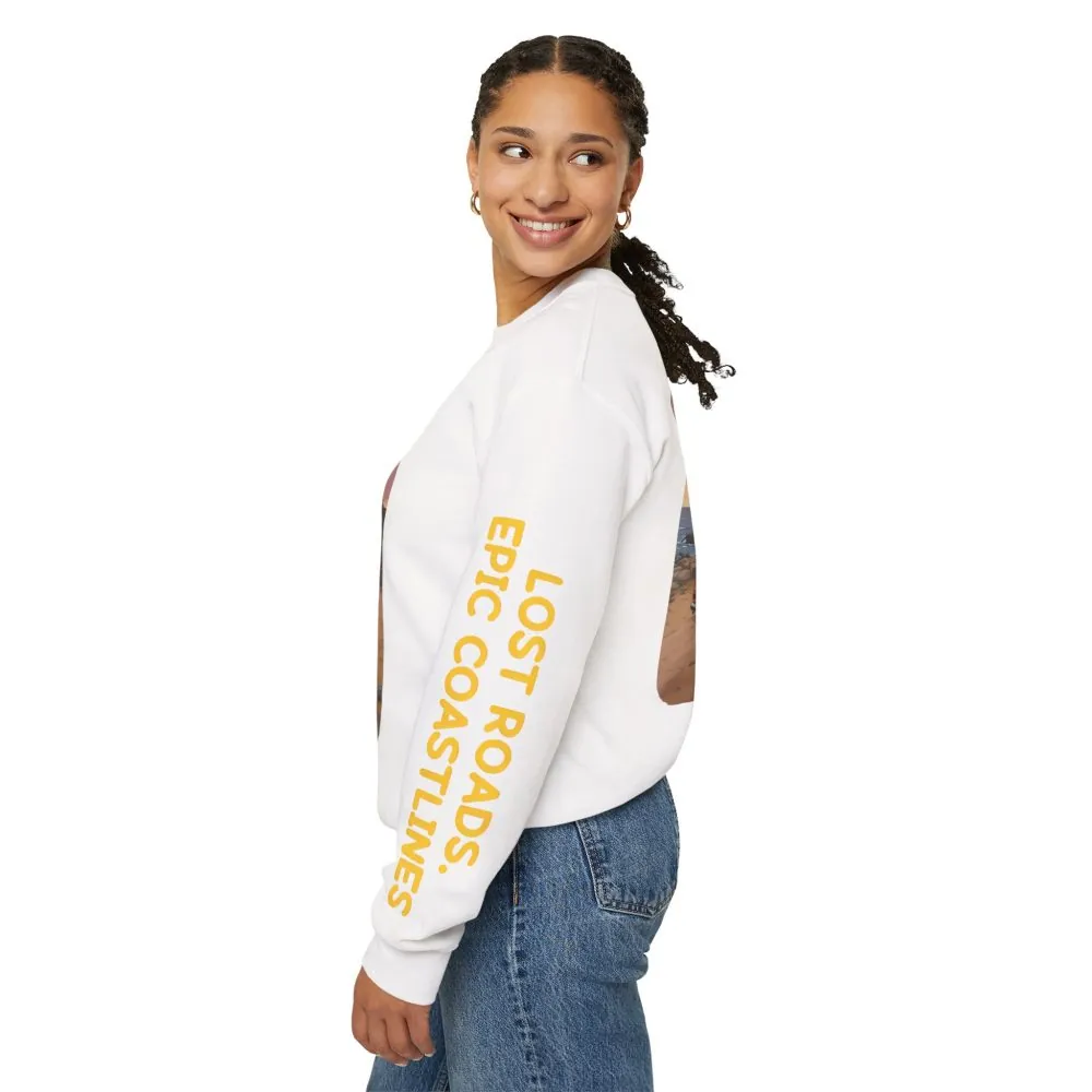 18186774056558818893_2048.jpeg Unisex Heavy Blend™ Crewneck Sweatshirt — "Lost Roads Epic Coastlines" Design Sitcom-Line