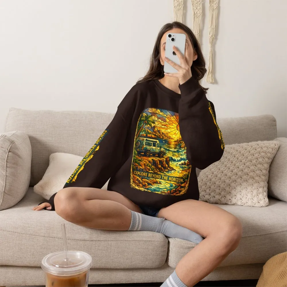 Unisex Heavy Blend™ Crewneck Sweatshirt — "Explore Beyond The Horizon" Design Cubic-Line