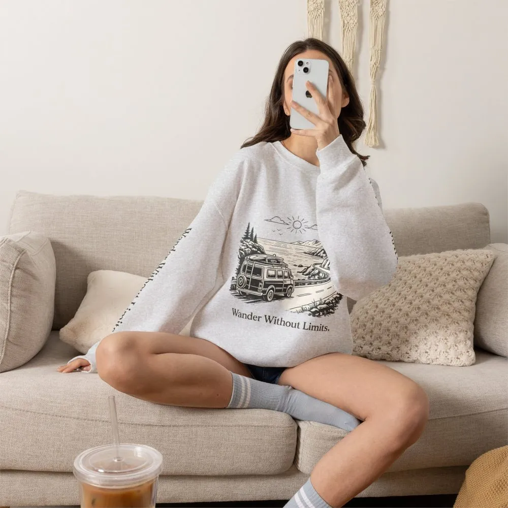 Unisex Heavy Blend™ Crewneck Sweatshirt — "Wander Without Limits" Design Minimal-Line