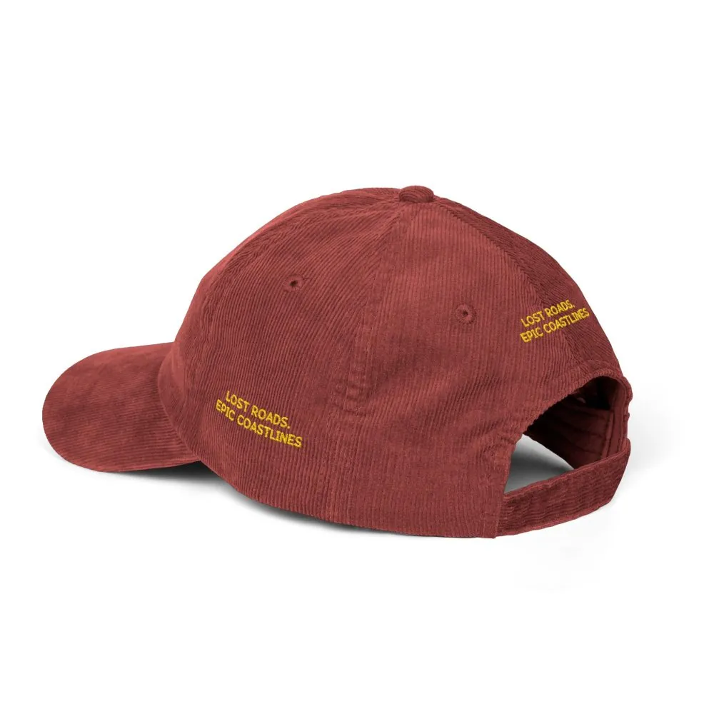 Vintage Corduroy Cap (Embroidery) — "Lost Roads,Epic Coastlines" Embroidered Hat