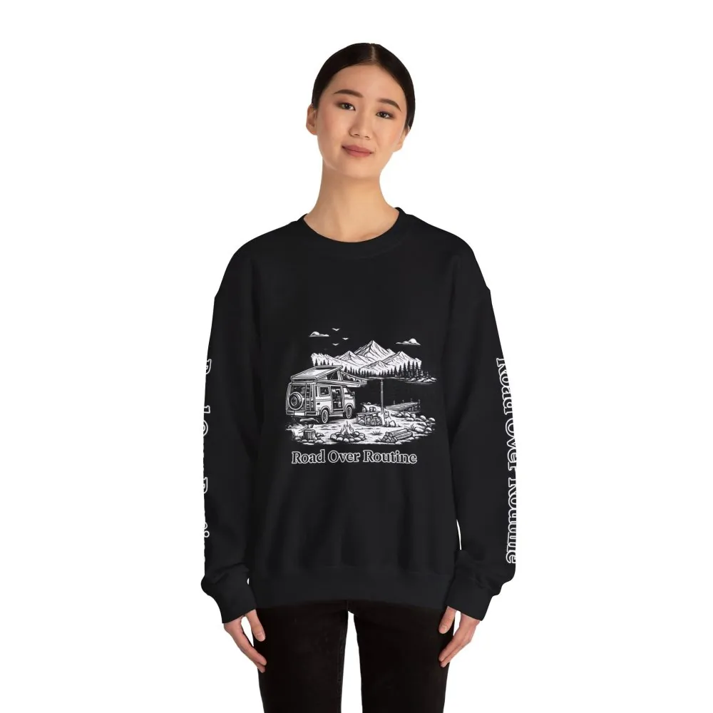 18237177488878741294_2048.jpeg Unisex Heavy Blend™ Crewneck Sweatshirt — "Road Over Routine" Design Minimal-Line