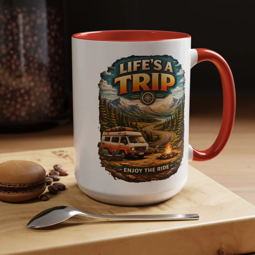 Accent Coffee Mug (11, 15oz) — "Life s A Trip" Design Scenic-Line